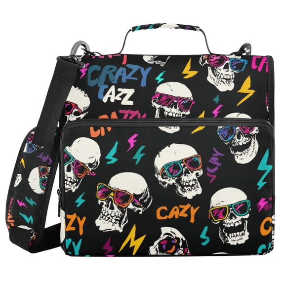 Haosy 3 Ring Zipper Binder with Shoulder Strap Waterproof Trapper Keeper 2 Inch D-Ring 500 Sheets Capacity, Crazy Cool Skull
