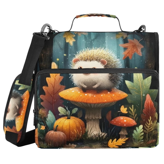 Haosy 3 Ring Zipper Binder with Shoulder Strap Waterproof Trapper Keeper 2 Inch D-Ring 500 Sheets Capacity, Cute Hedgehog Sitting on Mushroom