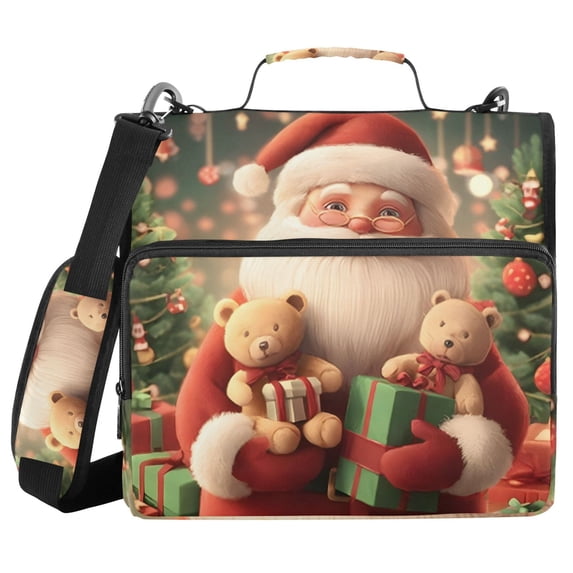 Haosy 3 Ring Zipper Binder with Shoulder Strap Waterproof Trapper Keeper 2 Inch D-Ring 500 Sheets Capacity, Cute Santa Claus Gift Teddy Bears