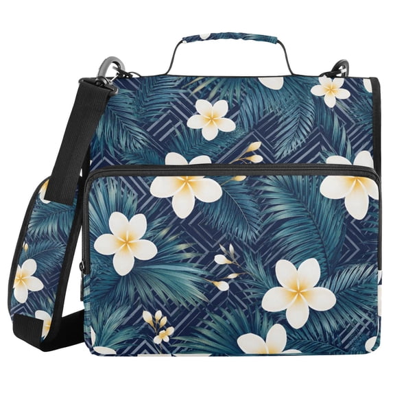 Haosy 3 Ring Zipper Binder with Shoulder Strap Waterproof Trapper Keeper 2 Inch D-Ring 500 Sheets Capacity, Dark Blue Frangipani Palm