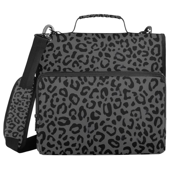Haosy 3 Ring Zipper Binder with Shoulder Strap Waterproof Trapper Keeper 2 Inch D-Ring 500 Sheets Capacity, Dark Gray Leopard Print