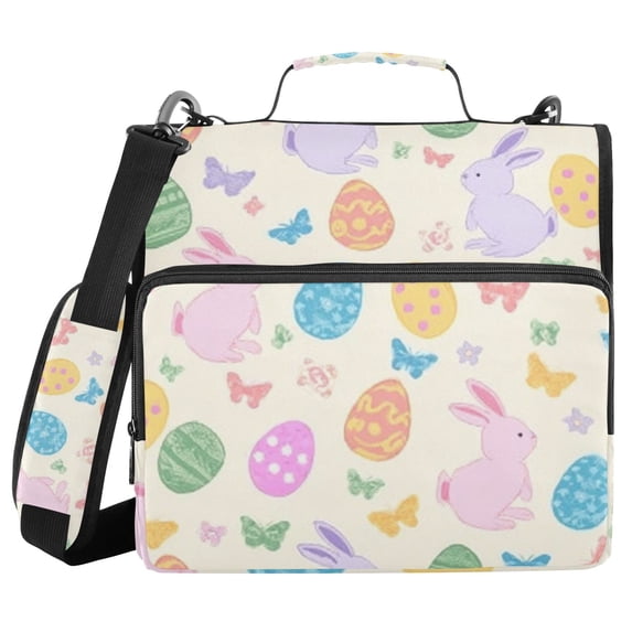 Haosy 3 Ring Zipper Binder with Shoulder Strap Waterproof Trapper Keeper 2 Inch D-Ring 500 Sheets Capacity, Easter Bunnies Colorful Eggs
