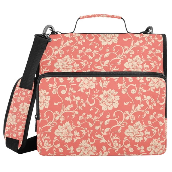 Haosy 3 Ring Zipper Binder with Shoulder Strap Waterproof Trapper Keeper 2 Inch D-Ring 500 Sheets Capacity, Elegant Coral Flower Plant