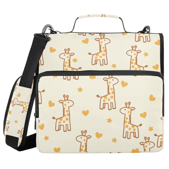Haosy 3 Ring Zipper Binder with Shoulder Strap Waterproof Trapper Keeper 2 Inch D-Ring 500 Sheets Capacity, Giraffe Yellow Heart Star