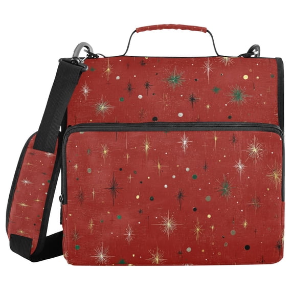 Haosy 3 Ring Zipper Binder with Shoulder Strap Waterproof Trapper Keeper 2 Inch D-Ring 500 Sheets Capacity, Glittering Stars on Red