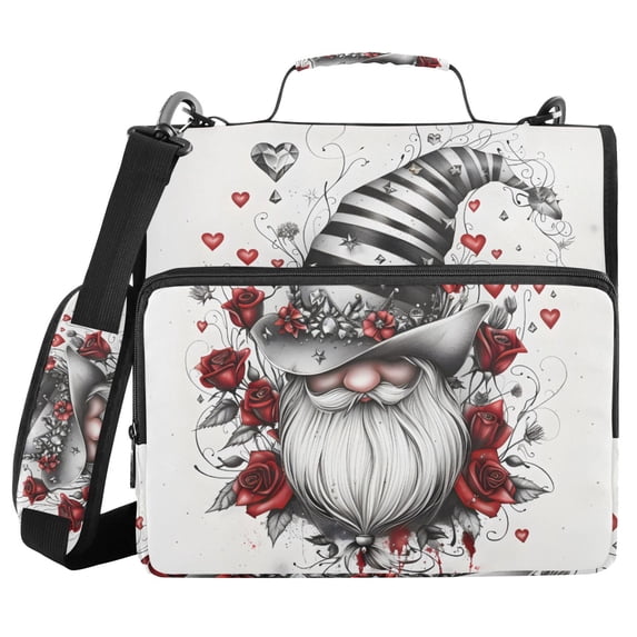 Haosy 3 Ring Zipper Binder with Shoulder Strap Waterproof Trapper Keeper 2 Inch D-Ring 500 Sheets Capacity, Gnome Rose Black White Hat