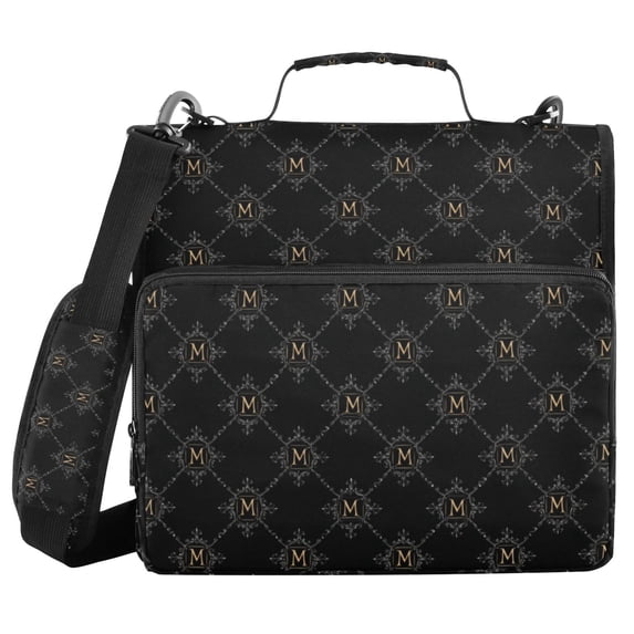 Haosy 3 Ring Zipper Binder with Shoulder Strap Waterproof Trapper Keeper 2 Inch D-Ring 500 Sheets Capacity, Gold Letter with White Ornament