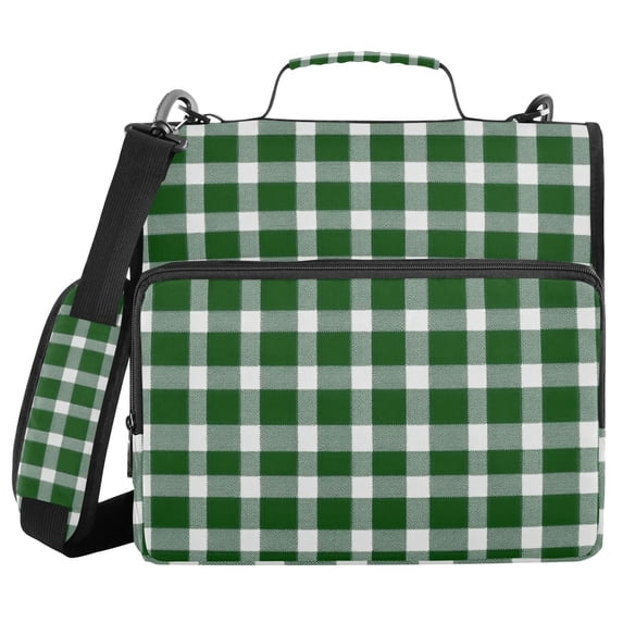 Haosy 3 Ring Zipper Binder with Shoulder Strap Waterproof Trapper Keeper 2 Inch D-Ring 500 Sheets Capacity, Green Gingham Pattern