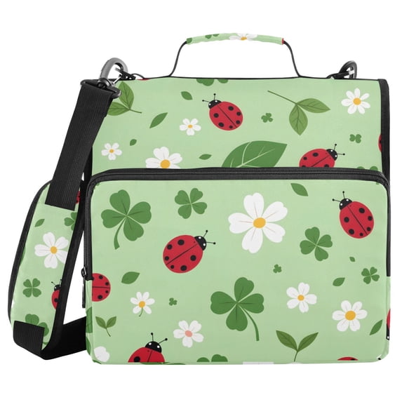 Haosy 3 Ring Zipper Binder with Shoulder Strap Waterproof Trapper Keeper 2 Inch D-Ring 500 Sheets Capacity, Ladybird Clover Leaf Flower