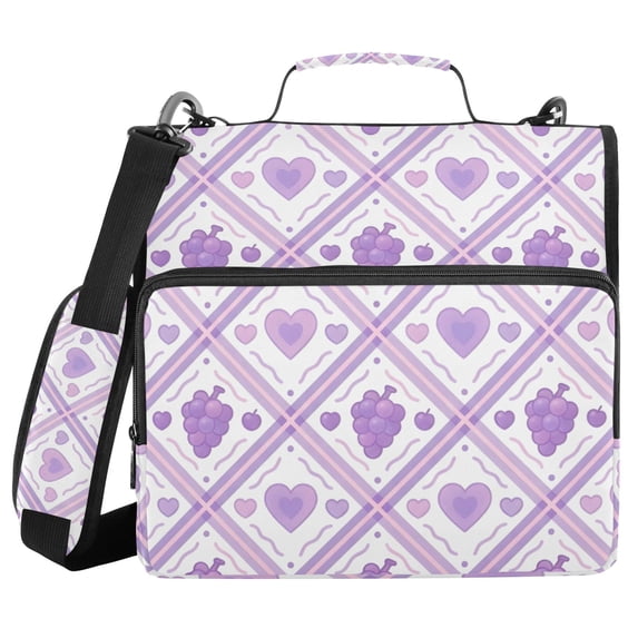 Haosy 3 Ring Zipper Binder with Shoulder Strap Waterproof Trapper Keeper 2 Inch D-Ring 500 Sheets Capacity, Lavender Grape Heart