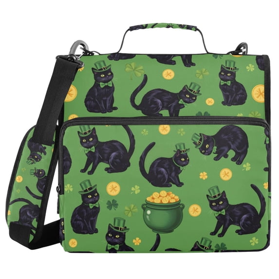 Haosy 3 Ring Zipper Binder with Shoulder Strap Waterproof Trapper Keeper 2 Inch D-Ring 500 Sheets Capacity, Lucky Black Cat Gold Coin