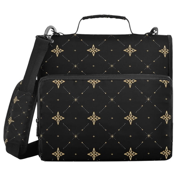 Haosy 3 Ring Zipper Binder with Shoulder Strap Waterproof Trapper Keeper 2 Inch D-Ring 500 Sheets Capacity, Luxury Gold Stars Dot