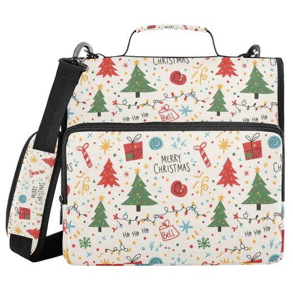 Haosy 3 Ring Zipper Binder with Shoulder Strap Waterproof Trapper Keeper 2 Inch D-Ring 500 Sheets Capacity, Marry Christmas Tree Gift