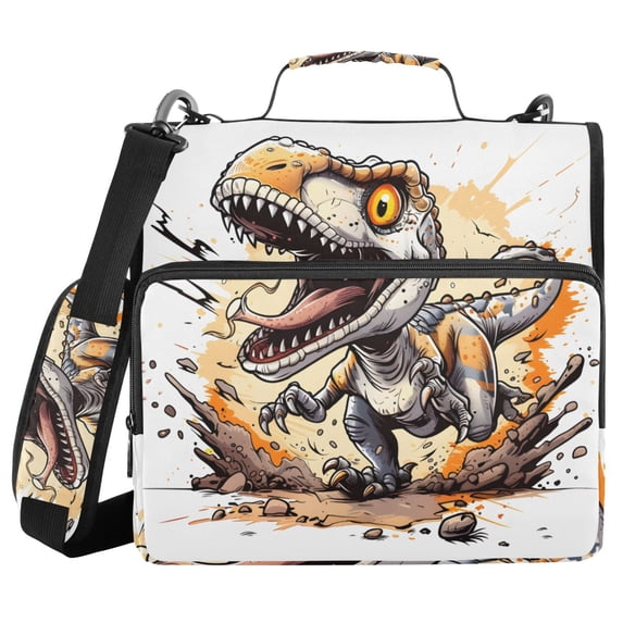 Haosy 3 Ring Zipper Binder with Shoulder Strap Waterproof Trapper Keeper 2 Inch D-Ring 500 Sheets Capacity, Orange Cute Dinosaur