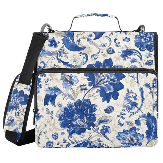 Haosy 3 Ring Zipper Binder with Shoulder Strap Waterproof Trapper Keeper 2 Inch D-Ring 500 Sheets Capacity, Ornate Chinoiserie Flower