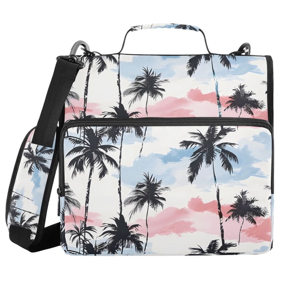 Haosy 3 Ring Zipper Binder with Shoulder Strap Waterproof Trapper Keeper 2 Inch D-Ring 500 Sheets Capacity, Pastel Sky Palm Tree