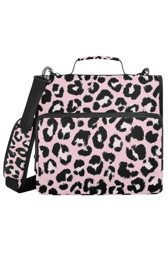 3 Ring Zipper Binder with Shoulder Strap Waterproof Trapper Keeper 2 Inch D-Ring 500 Sheets Capacity, Pink Leopard