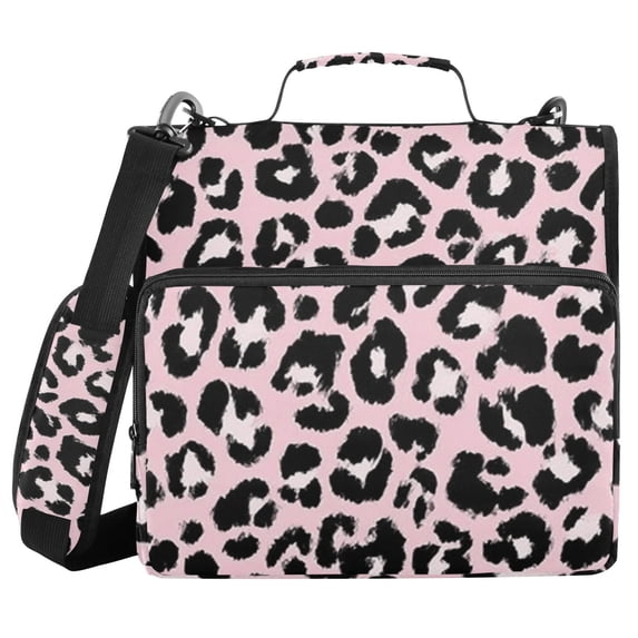 Haosy 3 Ring Zipper Binder with Shoulder Strap Waterproof Trapper Keeper 2 Inch D-Ring 500 Sheets Capacity, Pink Leopard