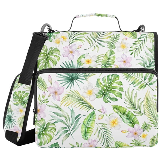 Haosy 3 Ring Zipper Binder with Shoulder Strap Waterproof Trapper Keeper 2 Inch D-Ring 500 Sheets Capacity, Plumeria Monstera Leaves