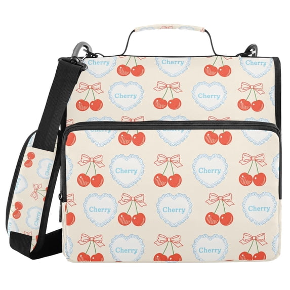 Haosy 3 Ring Zipper Binder with Shoulder Strap Waterproof Trapper Keeper 2 Inch D-Ring 500 Sheets Capacity, Red Cherry Blue Hearts