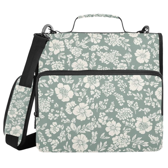 Haosy 3 Ring Zipper Binder with Shoulder Strap Waterproof Trapper Keeper 2 Inch D-Ring 500 Sheets Capacity, Sage Green White Flower