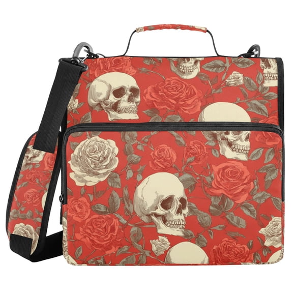 Haosy 3 Ring Zipper Binder with Shoulder Strap Waterproof Trapper Keeper 2 Inch D-Ring 500 Sheets Capacity, Skull and Rose