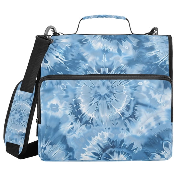 Haosy 3 Ring Zipper Binder with Shoulder Strap Waterproof Trapper Keeper 2 Inch D-Ring 500 Sheets Capacity, Sky Blue Tie-dye Burst