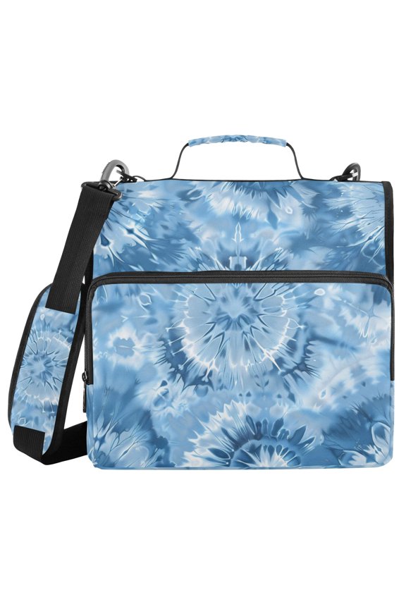 3 Ring Zipper Binder with Shoulder Strap Waterproof Trapper Keeper 2 Inch D-Ring 500 Sheets Capacity, Sky Blue Tie-dye Burst