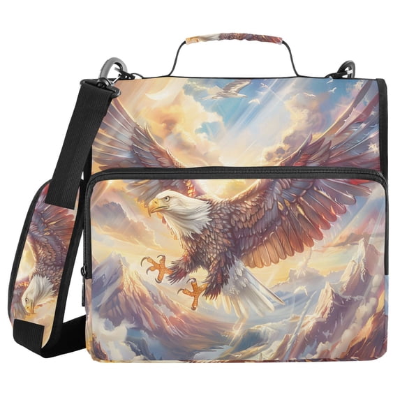 Haosy 3 Ring Zipper Binder with Shoulder Strap Waterproof Trapper Keeper 2 Inch D-Ring 500 Sheets Capacity, Snow Mountain and Eagle