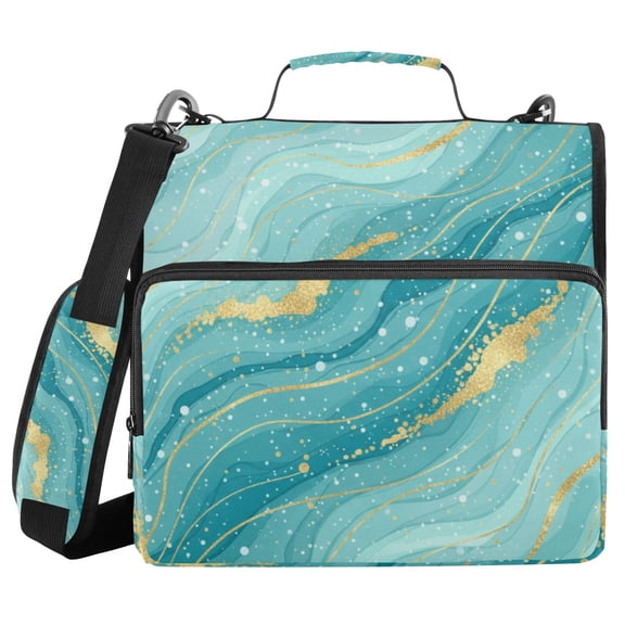 Haosy 3 Ring Zipper Binder with Shoulder Strap Waterproof Trapper Keeper 2 Inch D-Ring 500 Sheets Capacity, Teal Green Gold Marble