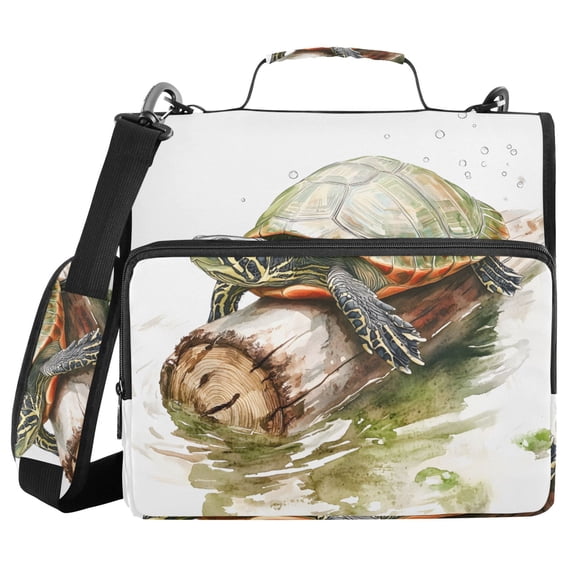 Haosy 3 Ring Zipper Binder with Shoulder Strap Waterproof Trapper Keeper 2 Inch D-Ring 500 Sheets Capacity, Turtle on Wooden Pile