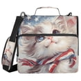 thumbnail image 1 of Haosy 3 Ring Zipper Binder with Shoulder Strap Waterproof Trapper Keeper 2 Inch D-Ring 500 Sheets Capacity, White Cat with American Flag, 1 of 8