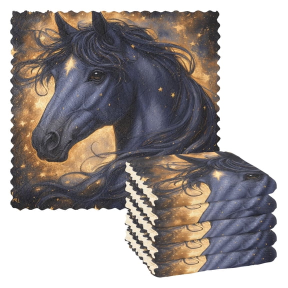 Haosy 6 Packs Kitchen Dish Towels Soft Absorbent Black Horse with Stars Dish Cloths 11"x11"