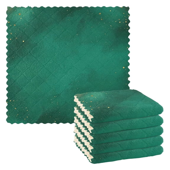 Haosy 6 Packs Kitchen Dish Towels Soft Absorbent Emerald Green with Golden Glitter Dish Cloths 11"x11"