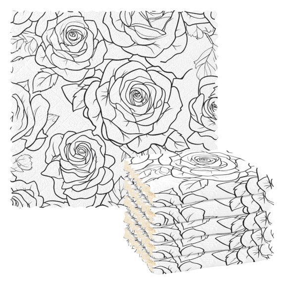 Haosy 6 Packs Kitchen Dish Towels Soft Absorbent Lines Roses Dish Cloths 11"x11"