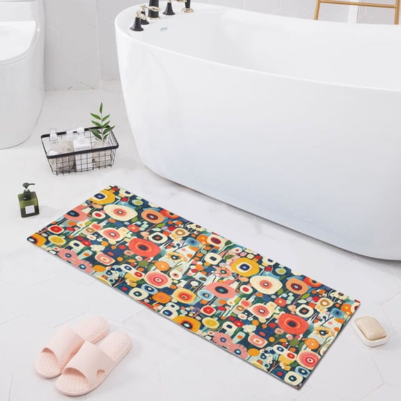 Haosy Abstract Colorful Small Flowers Bathroom Rugs Non Slip Absorbent Soft Plush Quick Dry Bath Mat, 39"x20"