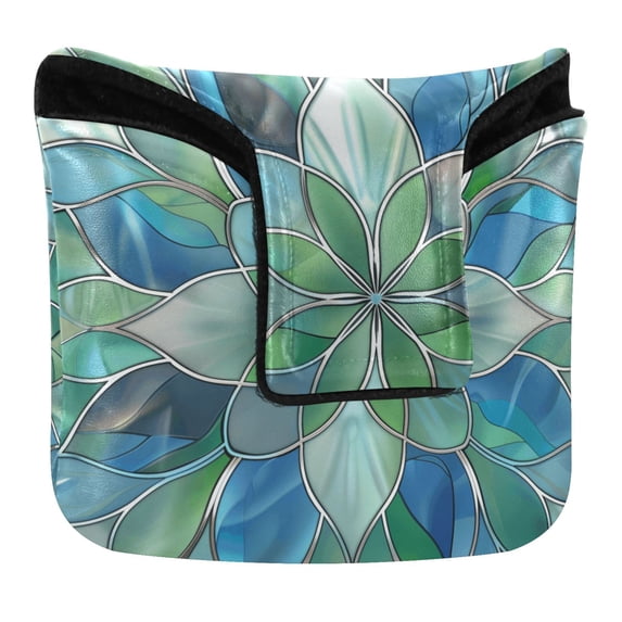 Haosy Abstract Floral Stained Glass Golf Mallet Putter Cover Strong Magnetic Leather Golf Club Headcover Closure