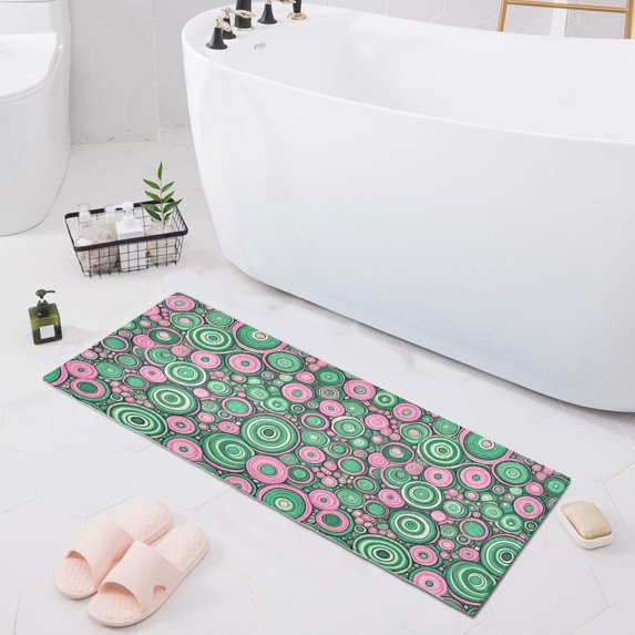 Haosy Abstract Pink Green Circles Bathroom Rugs Non Slip Absorbent Soft Plush Quick Dry Bath Mat, 39"x20"