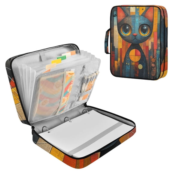 Haosy Accordion File Organizer Zipper Binder 500 Sheet 6-Tab Expanding File Folder Multi-Pocket 1.2 Inch 3 Ring Abstract Cat Painting