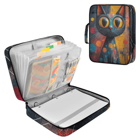 Haosy Accordion File Organizer Zipper Binder 500 Sheet 6-Tab Expanding File Folder Multi-Pocket 1.2 Inch 3 Ring Abstract Cute Cat