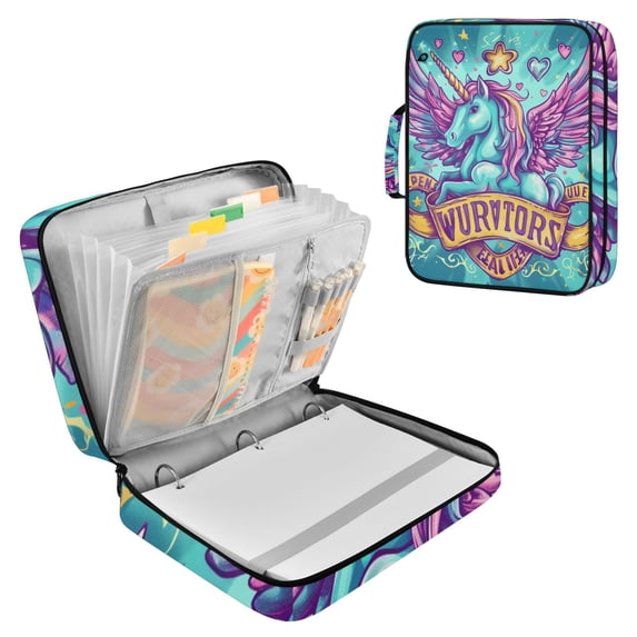 Haosy Accordion File Organizer Zipper Binder 500 Sheet 6-Tab Expanding File Folder Multi-Pocket 1.2 Inch 3 Ring Adorable Unicorn Flying