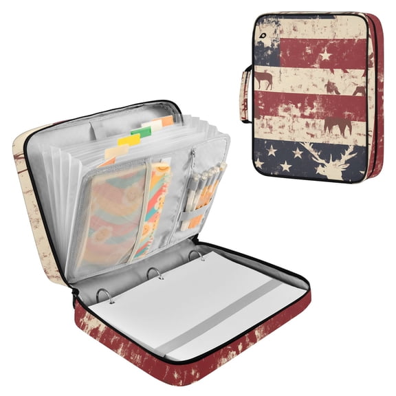 Haosy Accordion File Organizer Zipper Binder 500 Sheet 6-Tab Expanding File Folder Multi-Pocket 1.2 Inch 3 Ring American Flag and Animals