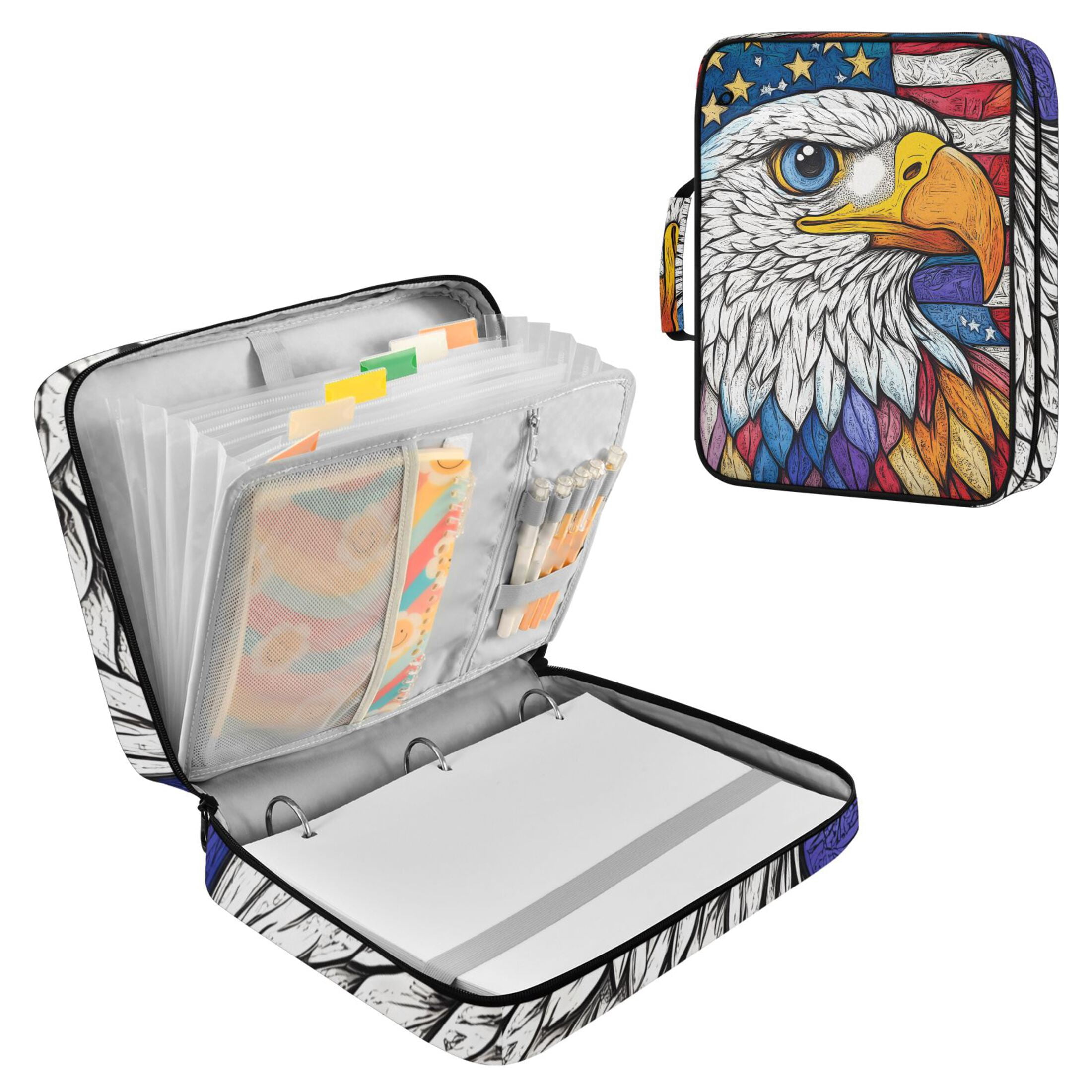 Haosy Accordion File Organizer Zipper Binder 500 Sheet 6-Tab Expanding File Folder Multi-Pocket 1.2 Inch 3 Ring American Flag and Eagle