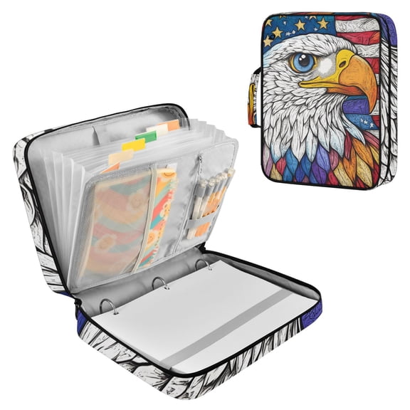 Haosy Accordion File Organizer Zipper Binder 500 Sheet 6-Tab Expanding File Folder Multi-Pocket 1.2 Inch 3 Ring American Flag and Eagle
