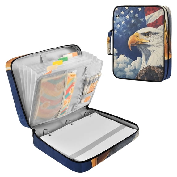 Haosy Accordion File Organizer Zipper Binder 500 Sheet 6-Tab Expanding File Folder Multi-Pocket 1.2 Inch 3 Ring American Flag and Eagle