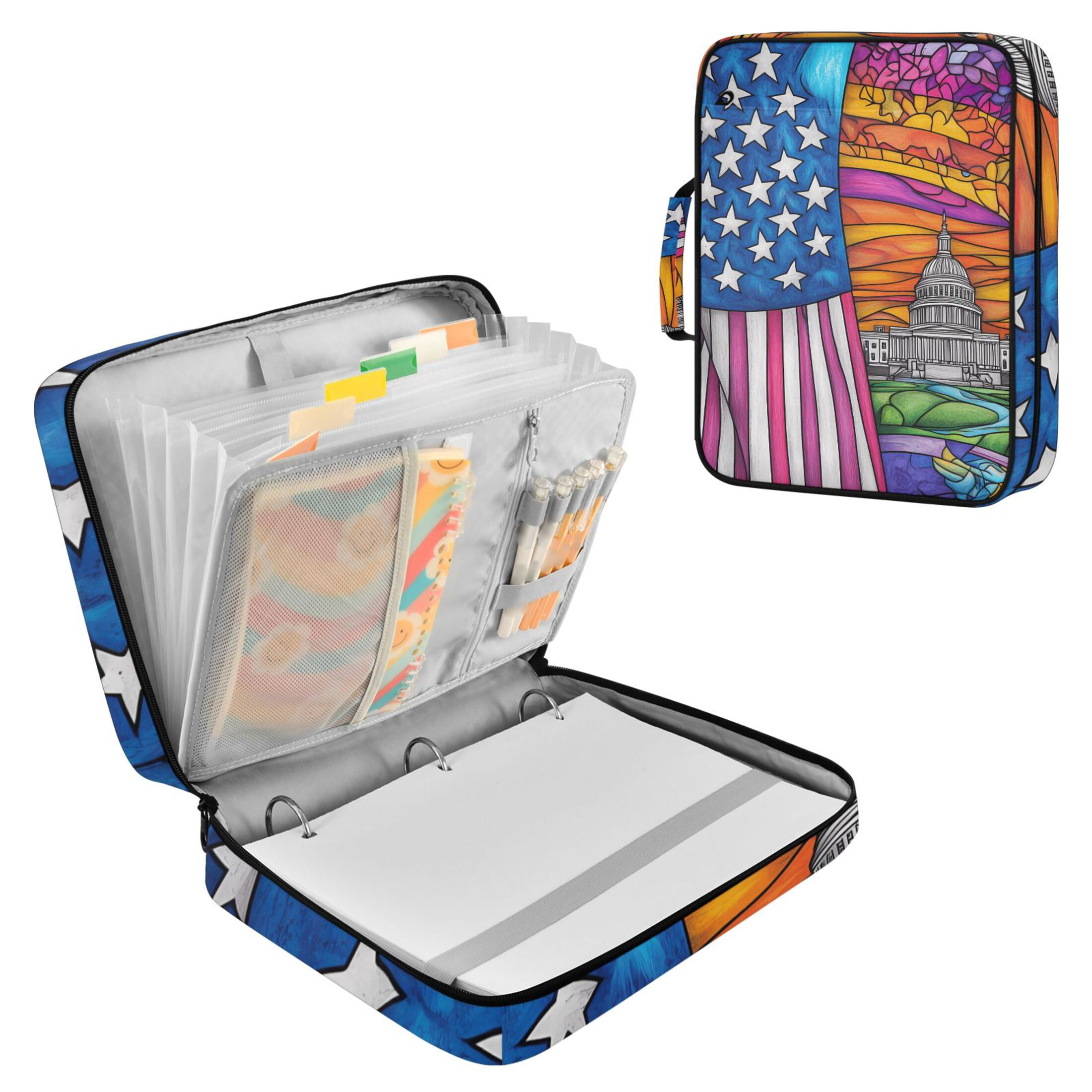 Haosy Accordion File Organizer Zipper Binder 500 Sheet 6-Tab Expanding File Folder Multi-Pocket 1.2 Inch 3 Ring American Flag and White House