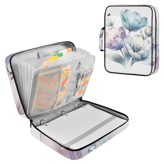 Haosy Accordion File Organizer Zipper Binder 500 Sheet 6-Tab Expanding File Folder Multi-Pocket 1.2 Inch 3 Ring Beautiful Ink Tulips