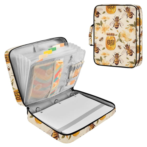 Haosy Accordion File Organizer Zipper Binder 500 Sheet 6-Tab Expanding File Folder Multi-Pocket 1.2 Inch 3 Ring Bees and Honey