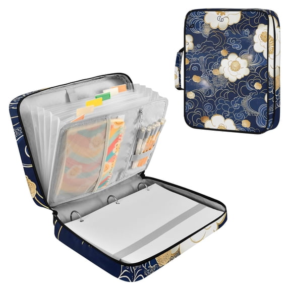 Haosy Accordion File Organizer Zipper Binder 500 Sheet 6-Tab Expanding File Folder Multi-Pocket 1.2 Inch 3 Ring Blue Cloud White Flower