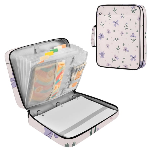 Haosy Accordion File Organizer Zipper Binder 500 Sheet 6-Tab Expanding File Folder Multi-Pocket 1.2 Inch 3 Ring Bows Flower Leaf